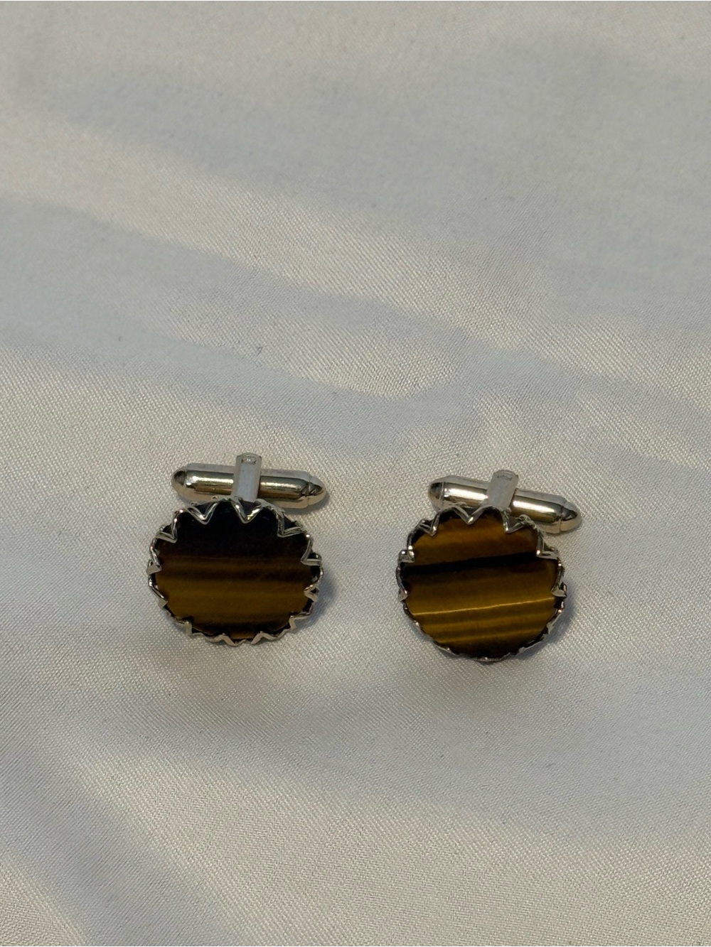 Vintage Dante Genuine Tiger Eye Cufflinks Gold Tone Men’s Mid Century Jewelry